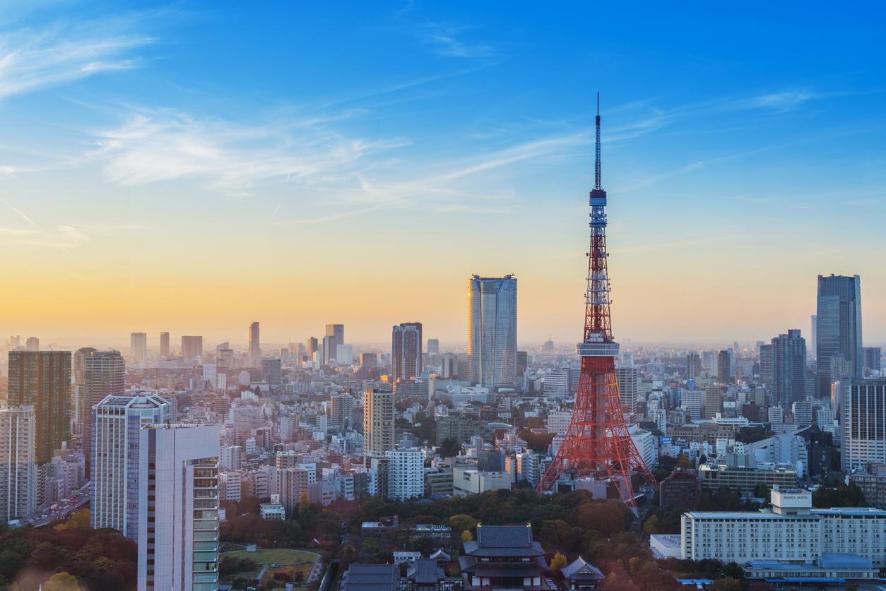 東京タワーが象徴的な東京のビル景色の画像