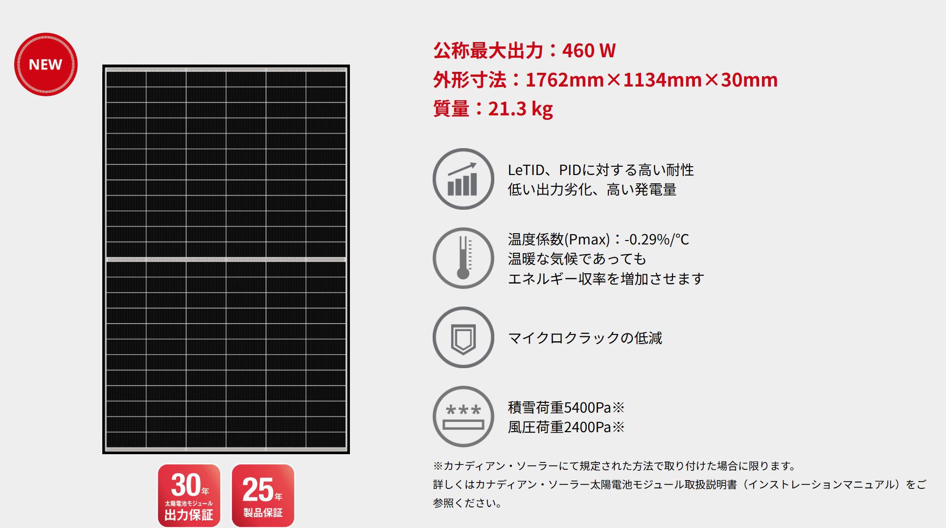 カナディアンソーラー「住宅用 TOPHiKu6 CS6.2-48TM-455/460」を引用した画像