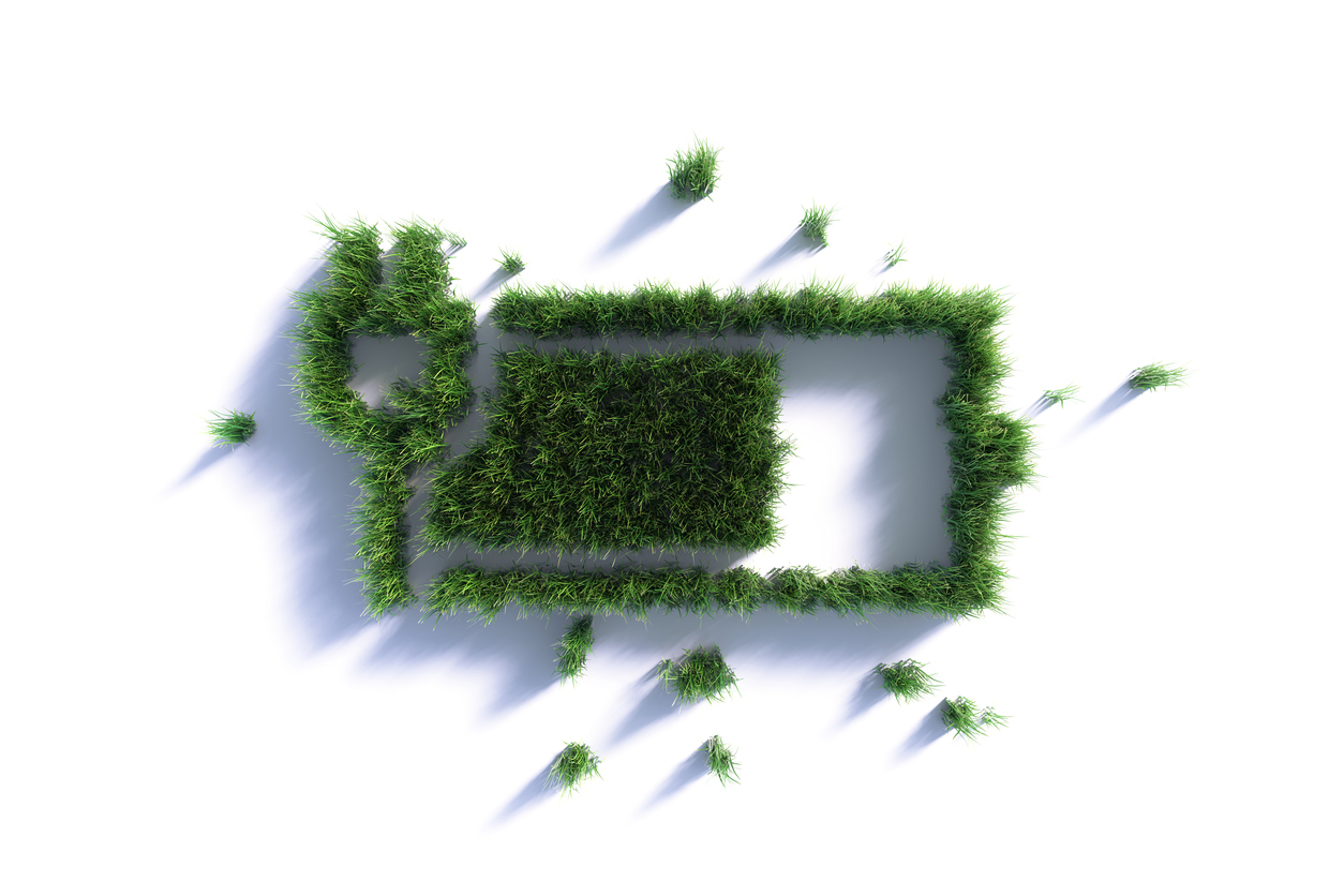 草で蓄電池が描かれた画像。背景は白