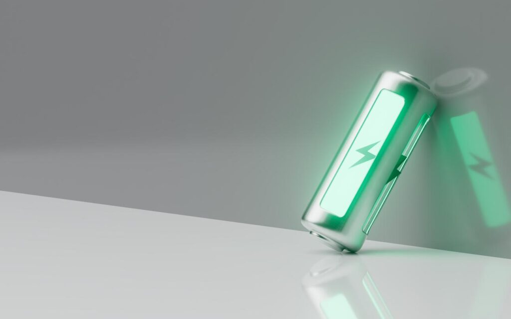 壁に近代的な蓄電池が寄りかかっている画像